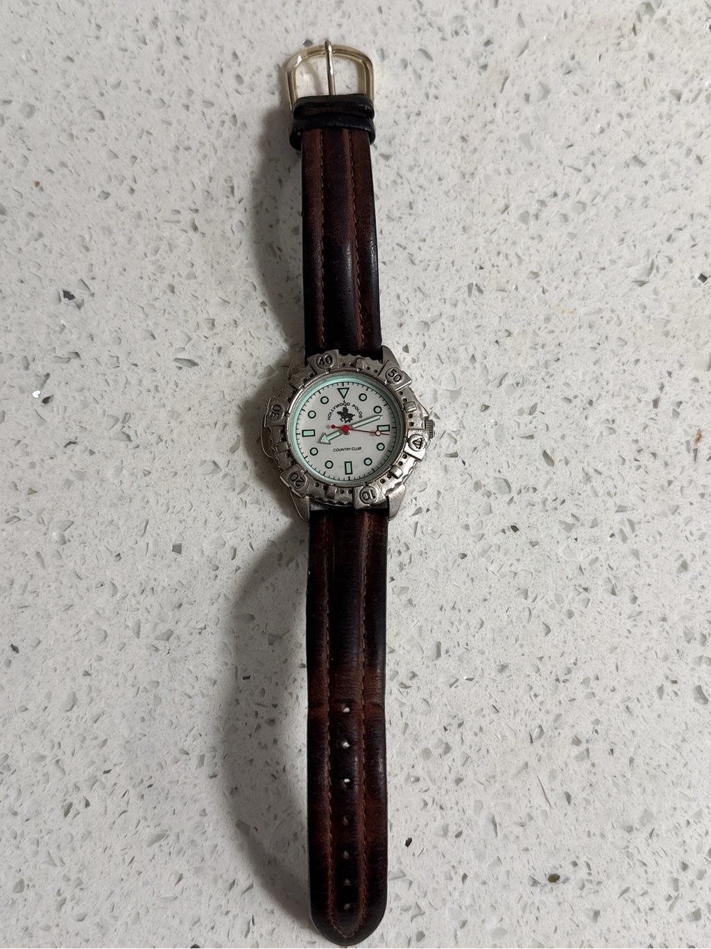 Mens Brown Leather Strap Watch With Silver Case